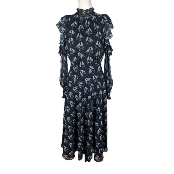 Ted Baker Hilaina Love Birds Midi Dress Black Cold Shoulder Size 0 or US 2 - Picture 5 of 13